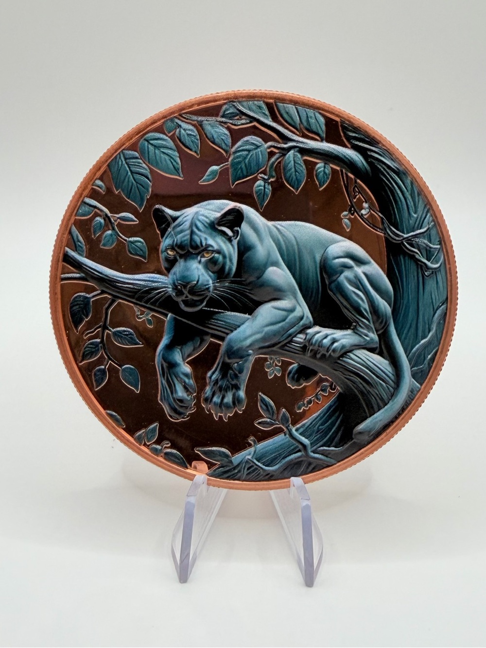 Lotus Mint 5 oz Colorized Copper Round Black Panther Wildlife